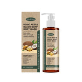 WoodSleep Kojic Acid & Black Soap Body Wash with packaging on a white background