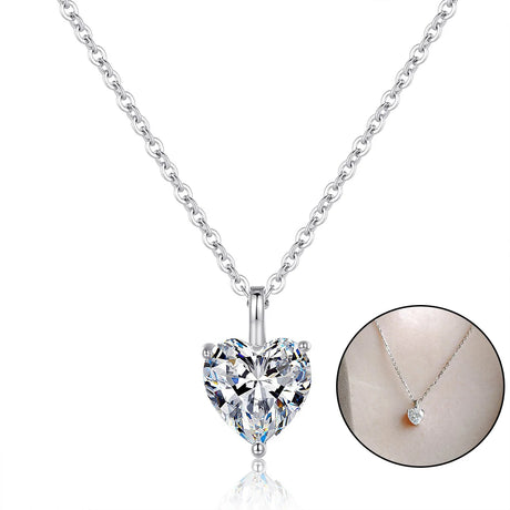 Heart-shaped crystal pendant necklace on a white background