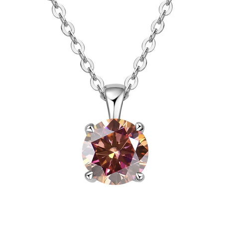 Necklace with a round multicolored gemstone pendant on a white background