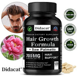 Didacat hair growth supplement bottle with a man, flower, and pills on a white background
