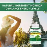 Tecepec Moringa Oleifera Capsules bottle with a woman and Eiffel Tower in the background