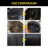 Before and after comparison of hair treatment on a person's head.