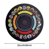 Round product with colorful design and text, size indicated as 22cm/8.66inch.