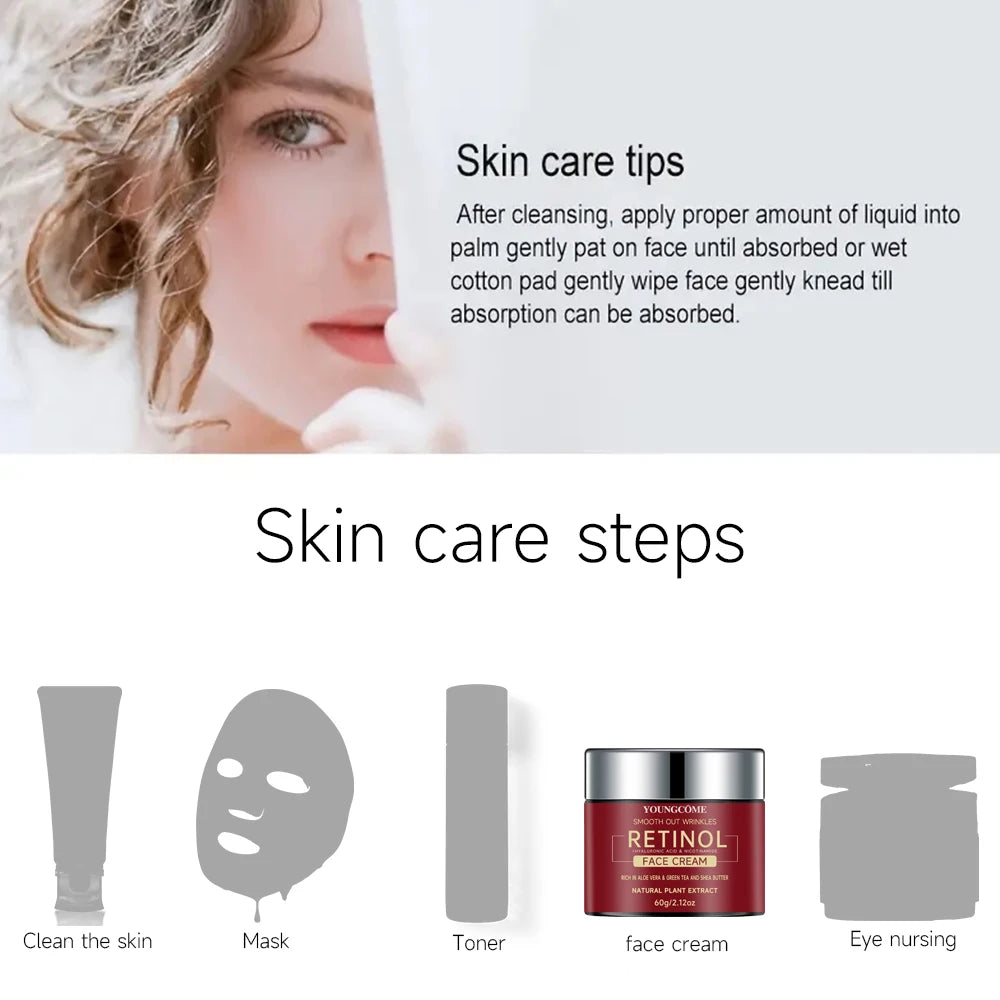 Skin care tips and steps with a product image on a white background