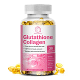 Bottle of Glutathione Collagen dietary supplement with pink label on a white background