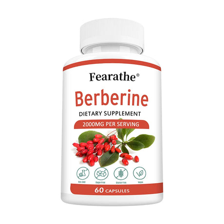 Supplement bottle labeled 'Fearathe Berberine' on a white background