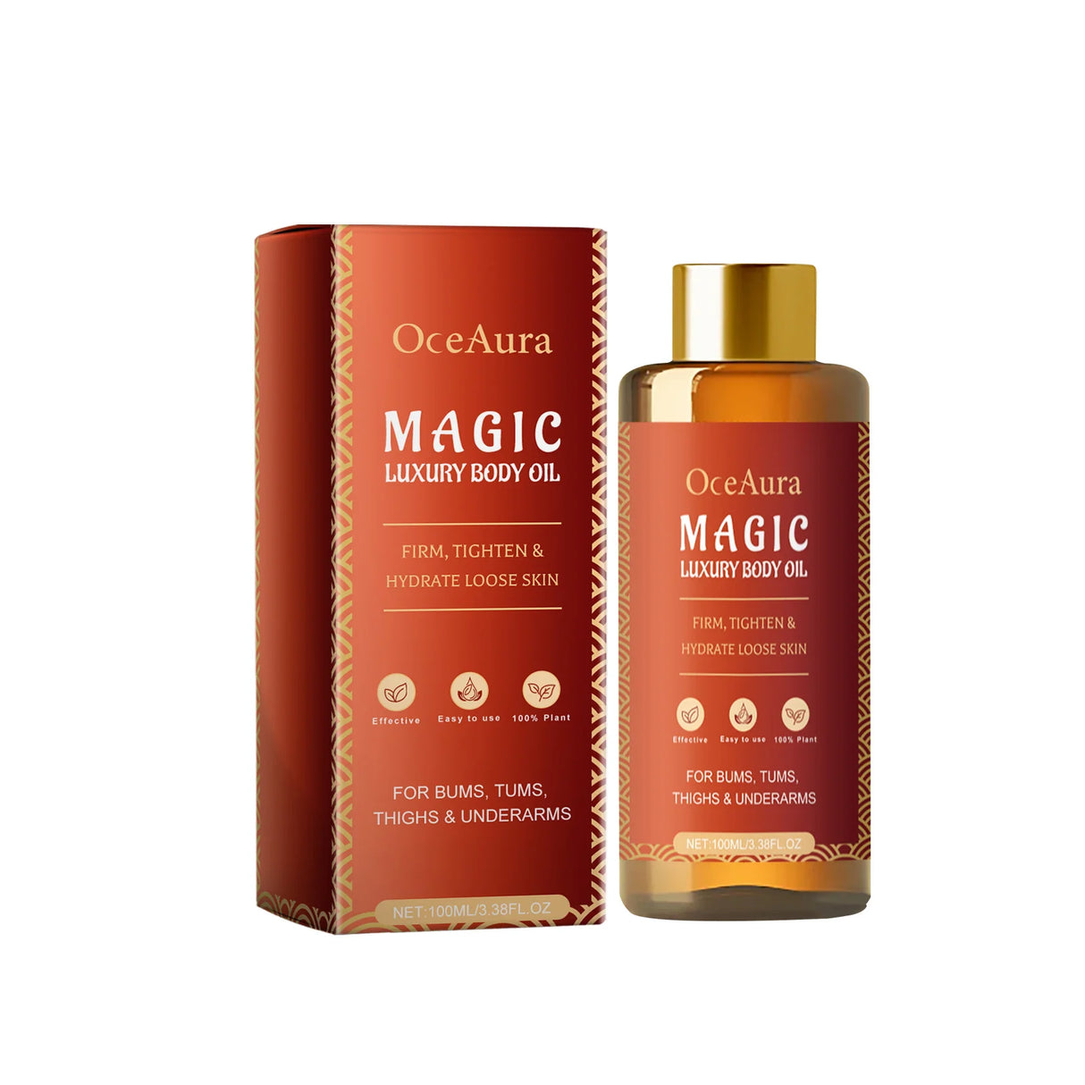 OceAura Magic Luxury Body Oil packaging on a white background