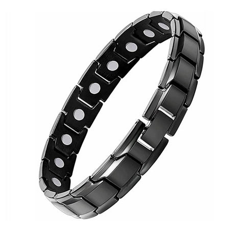 Black and silver magnetic bracelet on a white background