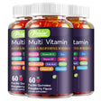 Three bottles of Pslale Multi Vitamin gummies on a white background