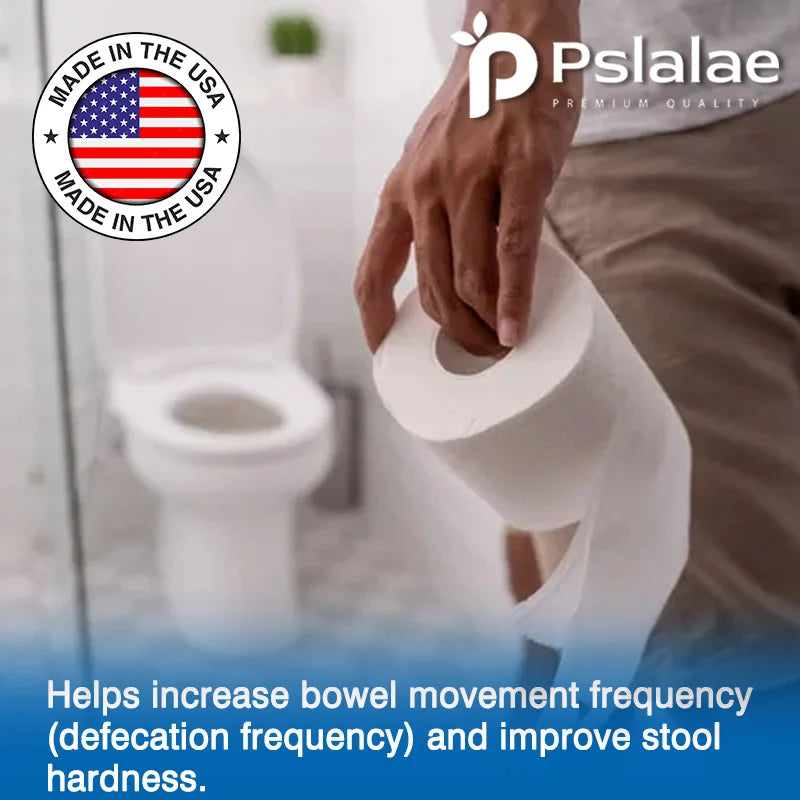 Person holding toilet paper with Pslalae branding and product benefits text.
