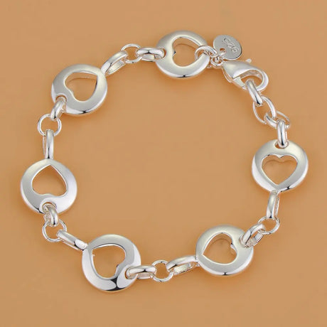Pulsera de cadena con forma de corazón de plata de ley 925