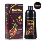 Hair dye shampoo packaging and bottle with MEIDU branding on a white background