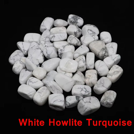 White Howlite turquoise stones on a black background with 'White Howlite Turquoise' text.