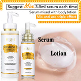 Two skincare products with text on a blurred background