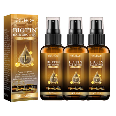 Eelhoe Biotin Hair Growth Serum packaging and bottles on a white background