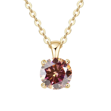 Gold necklace with a multicolored gemstone pendant on a white background