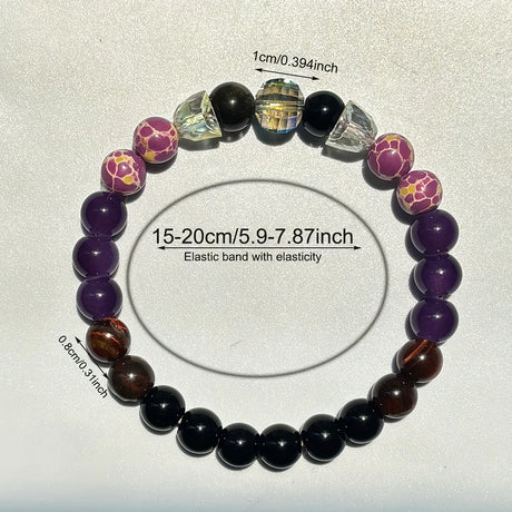 Beaded bracelet with measurements on a light gray background