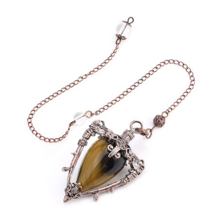Necklace with a teardrop-shaped gemstone pendant on a white background