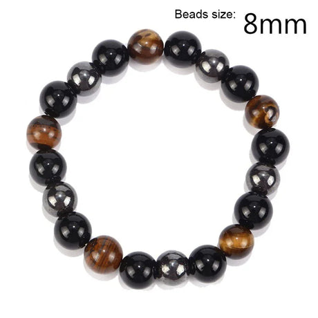 Black and brown beaded bracelet with beads size 8mm on a white background