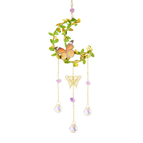 Decorative hanging ornament with butterflies and beads on a white background