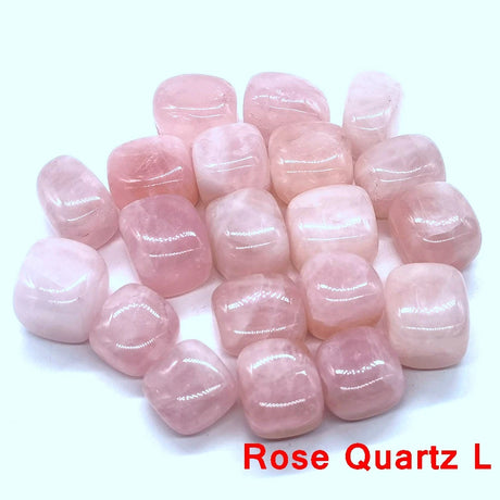 Rose Quartz stones on a white background with 'Rose Quartz L' text.