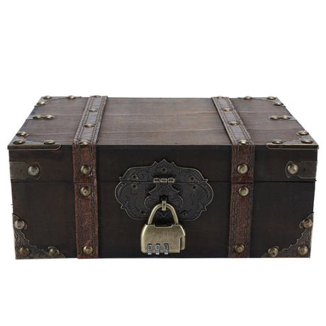 Wooden treasure chest with a锁and decorative elements on a white background