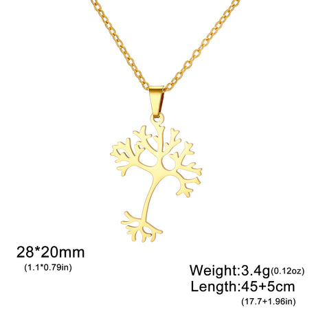 Gold tree-shaped pendant necklace with chain on a white background