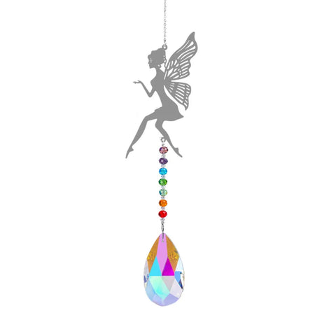 Decorative hanging crystal with fairy silhouette on a white background