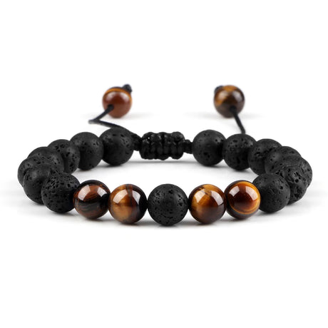 Black and brown beaded bracelet on a white background