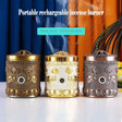 Three portable rechargeable incense burners with decorative designs on a white surface.
