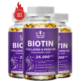 Biotin supplement bottles with purple labels on a white background