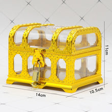Yellow toy lock with transparent top on a white background