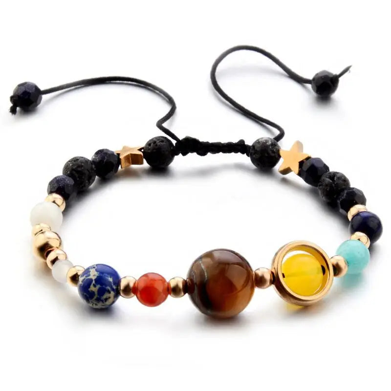 Necklace with multicolored beads on a white background