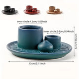 Ceramic tea set with measurements on a white background