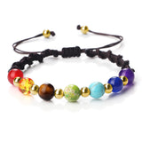 Multicolored beaded bracelet on a white background