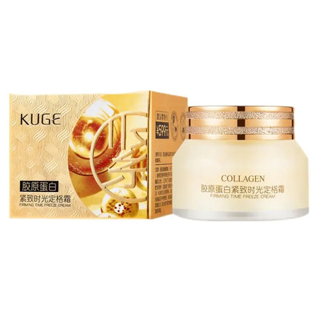 Collagen cream with gold packaging on a white background