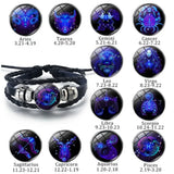 Bracelet with zodiac signs and dates displayed on a white background