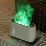 White electronic device emitting green smoke on a textured surface