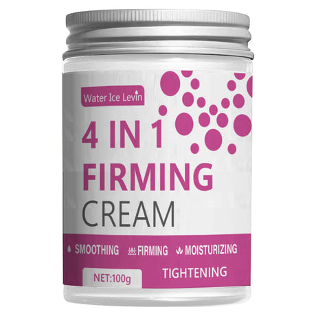 4-in-1 firming cream jar with pink and white label on a white background
