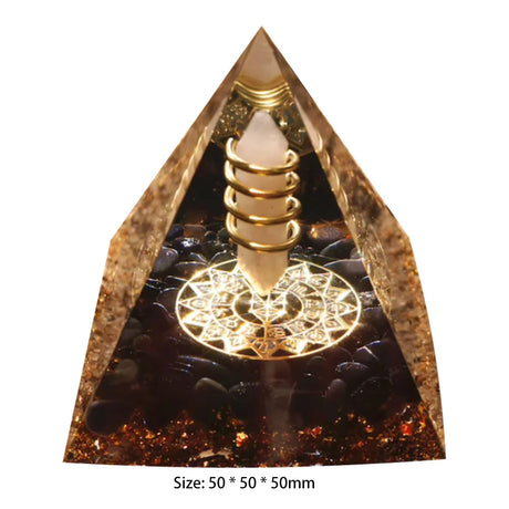 Triangular pyramid with a central light bulb and decorative elements on a white background