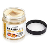 Jar of Batana Oil Hair Butter Mask with open lid on a white background