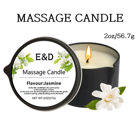 Massage candle with jasmine flavor on a white background
