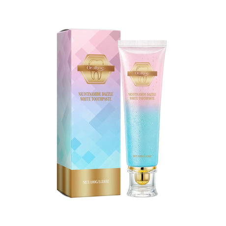 Oralime Nicotinamide Dazzle White Toothpaste with packaging on a white background