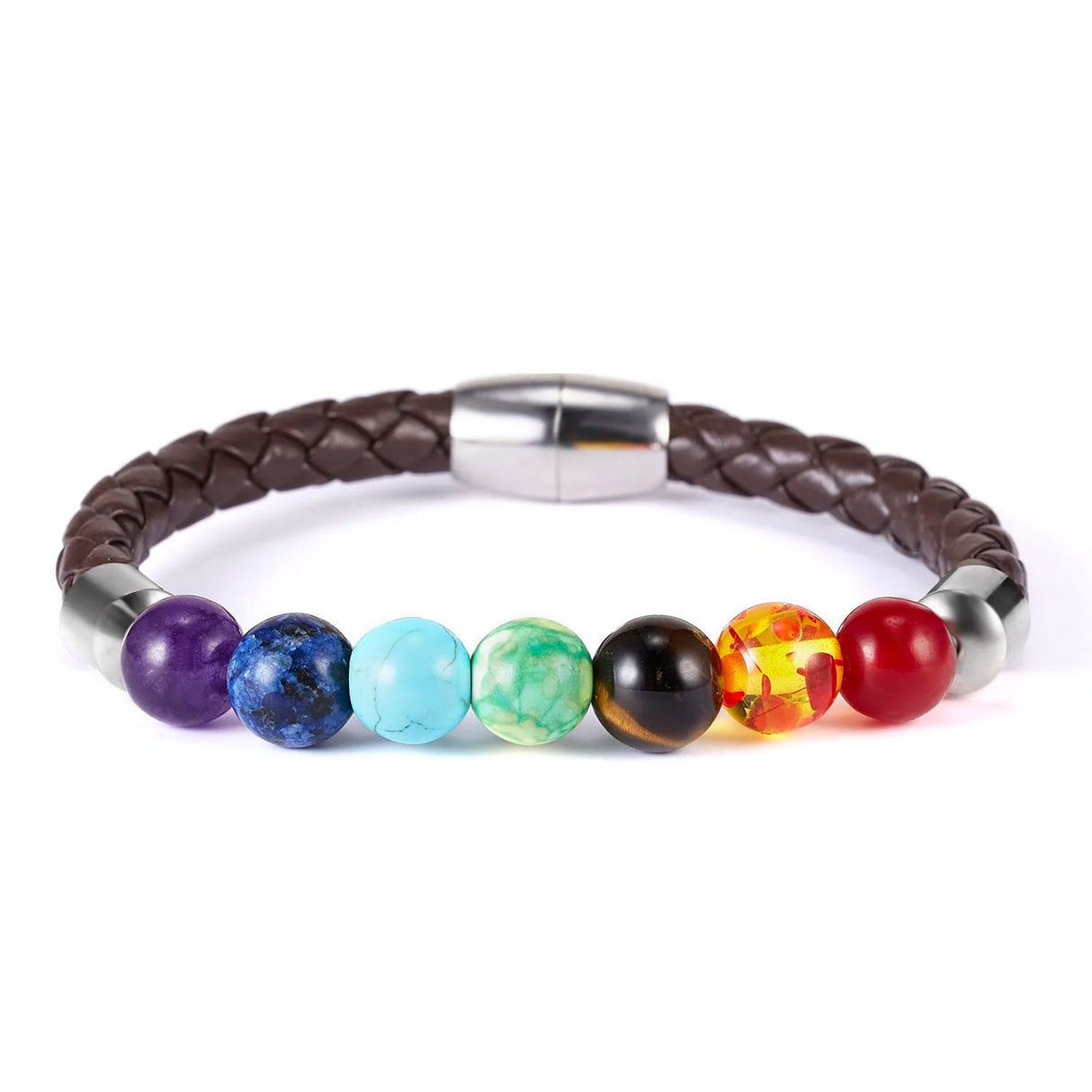 Bracelet with colorful beads on a white background