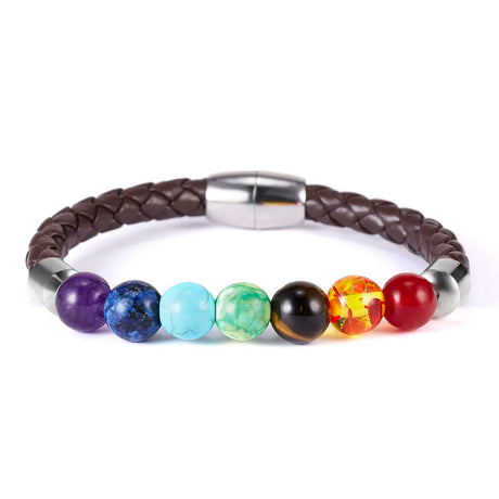 Bracelet with colorful beads on a white background