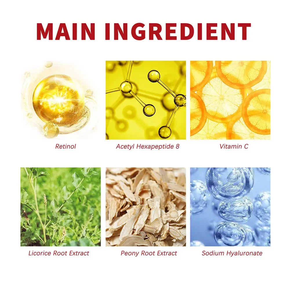 Collage of skincare ingredients with labels on a white background