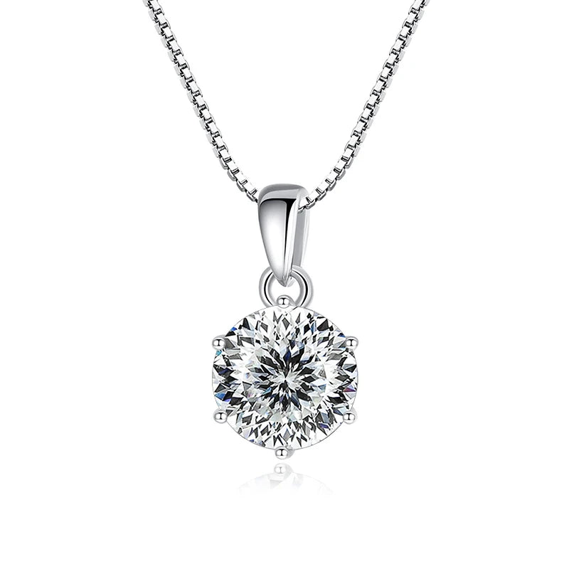 Silver necklace with a round diamond pendant on a white background