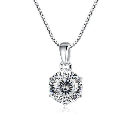 Silver necklace with a round diamond pendant on a white background