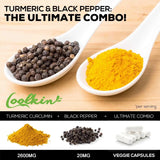 Turmeric and black pepper in bowls with Coelkin logo and product details.