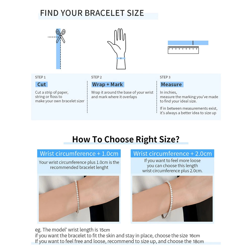 Instructions for finding bracelet size with measurements and examples.
